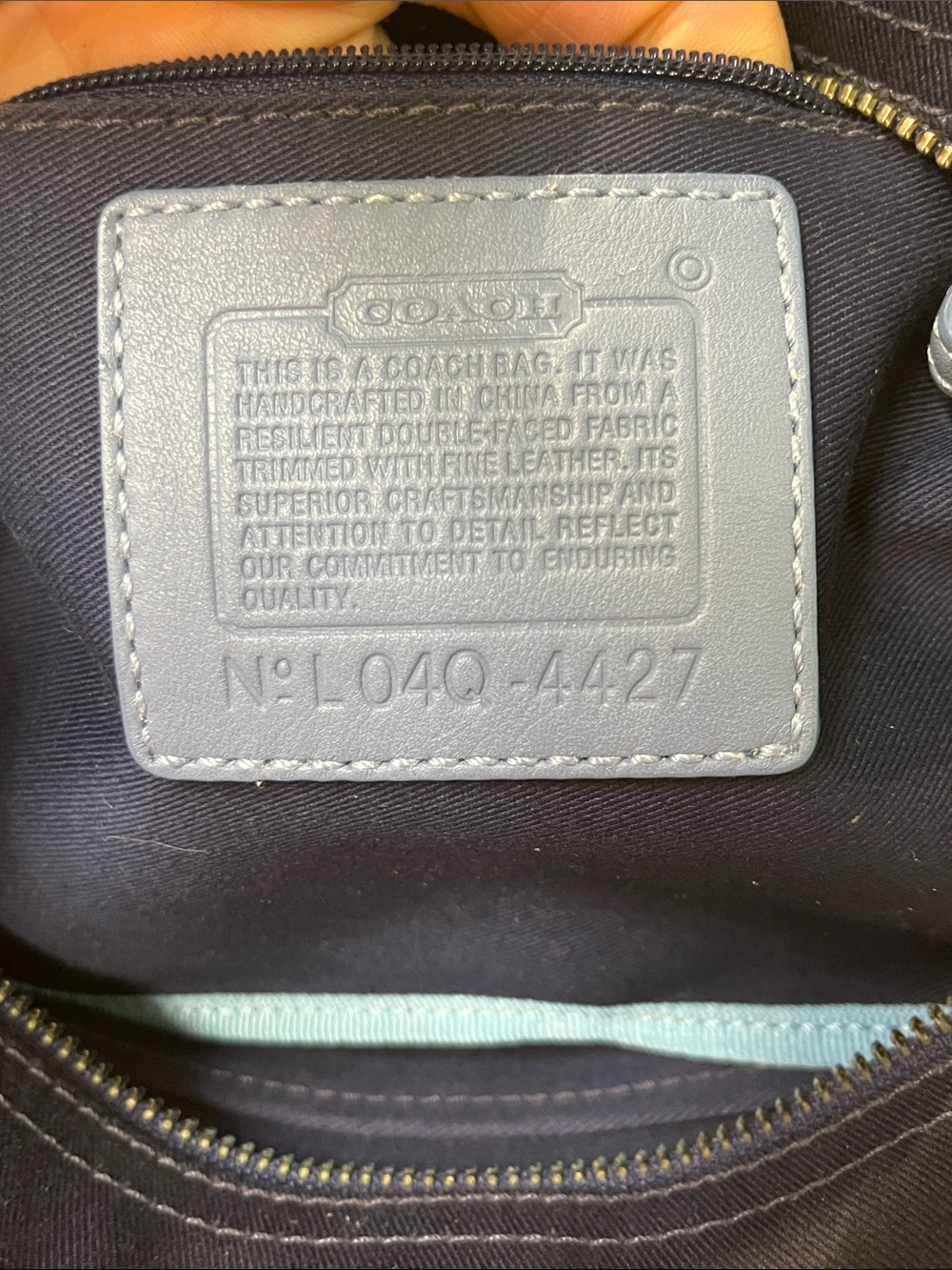 Coach vintage Two-Tone Taupe and Blue Pebbled Tote with Tan Trim - Picture 10 of 15